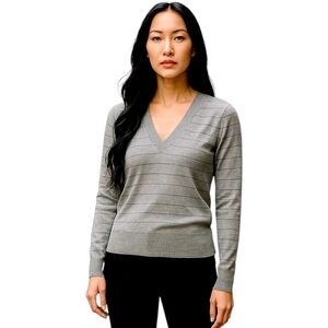 Banana Republic Silk Cashmere Sweater S  Gray Striped V-Neck Vintage Y2K Prep‎